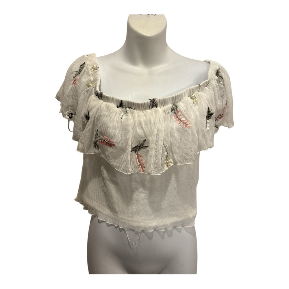 Divided White Floral Embroidered Crop Top size medium